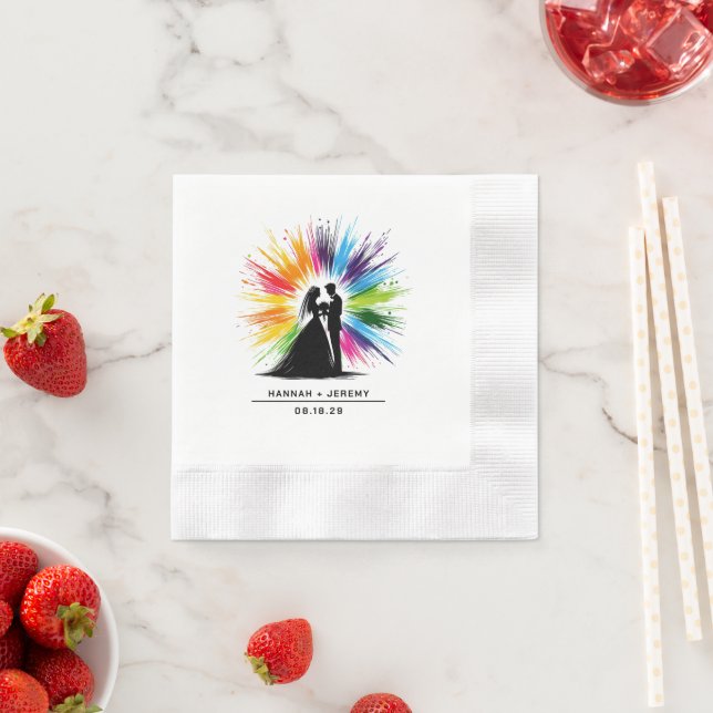 Braut und Groom Rainbow Burst Wedding Serviette (Beispiel)