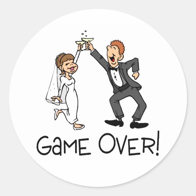 Braut und Groom-Spiel über Hochzeit Runder Aufkleber (Vorderseite)