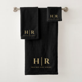 Braut und Groom Wedding Monogram Minimalistisch Mo Badhandtuch Set
