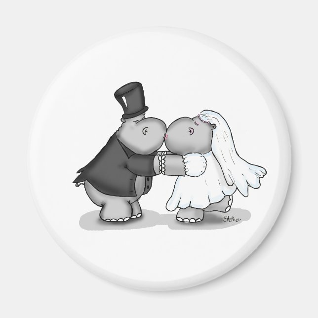 Braut und Hippos küssen - personalisieren Magnet (Vorne)