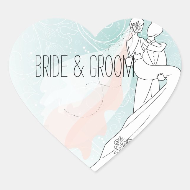 Braut und Hochzeit Herz-Aufkleber (Vorderseite)