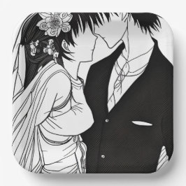 Braut und Hochzeit von Groom und Schwarz Pappteller