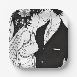 Braut und Hochzeit von Groom und Schwarz Pappteller