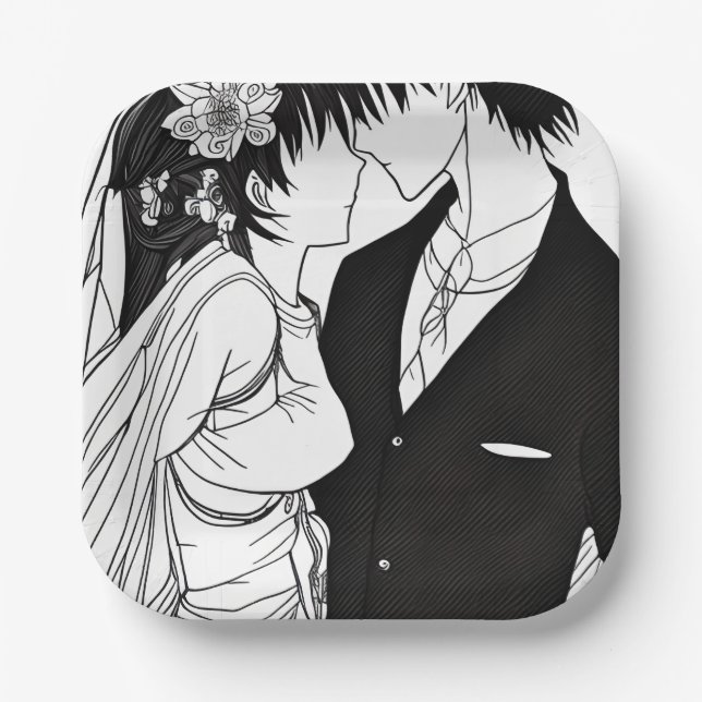 Braut und Hochzeit von Groom und Schwarz Pappteller (Vorderseite)