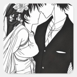 Braut und Hochzeit von Groom und Schwarz Quadratischer Aufkleber