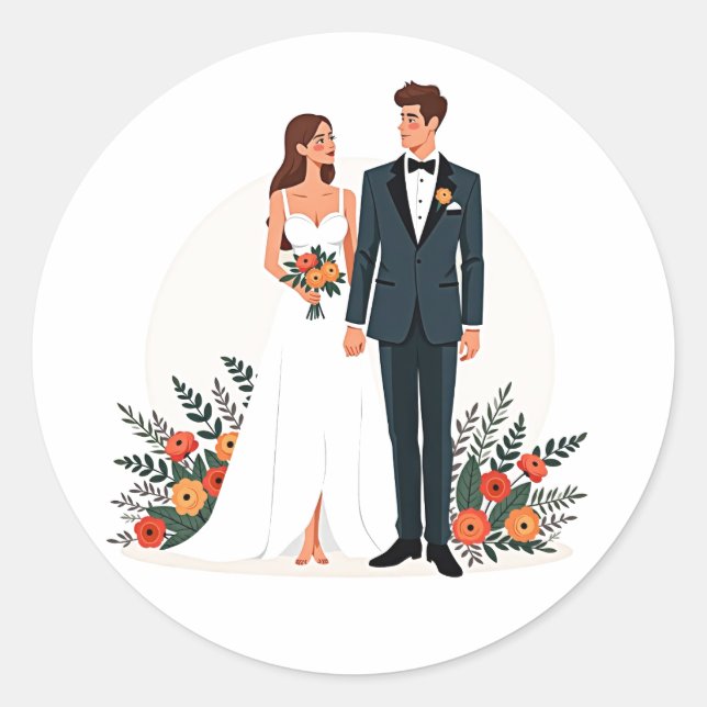 Braut- und Hochzeitsaufkleber Runder Aufkleber (Vorderseite)
