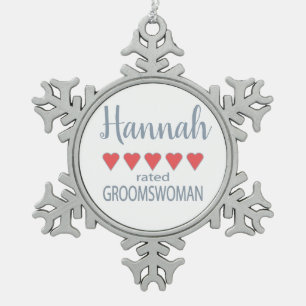 Braut- und Hochzeitsgesellschaft 5 Herz Groomswoma Schneeflocken Zinn-Ornament
