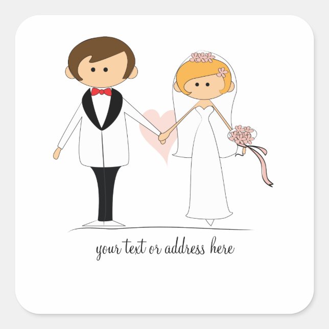 Braut- und Hochzeitskleber Quadratischer Aufkleber (Vorderseite)