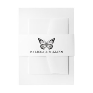 Braut und Schmetterling schwarz & weiß Hochzeit Einladungsbanderole