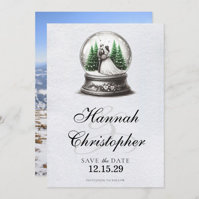 Braut und Schneeglobe Save The Date (Vorne/Hinten)