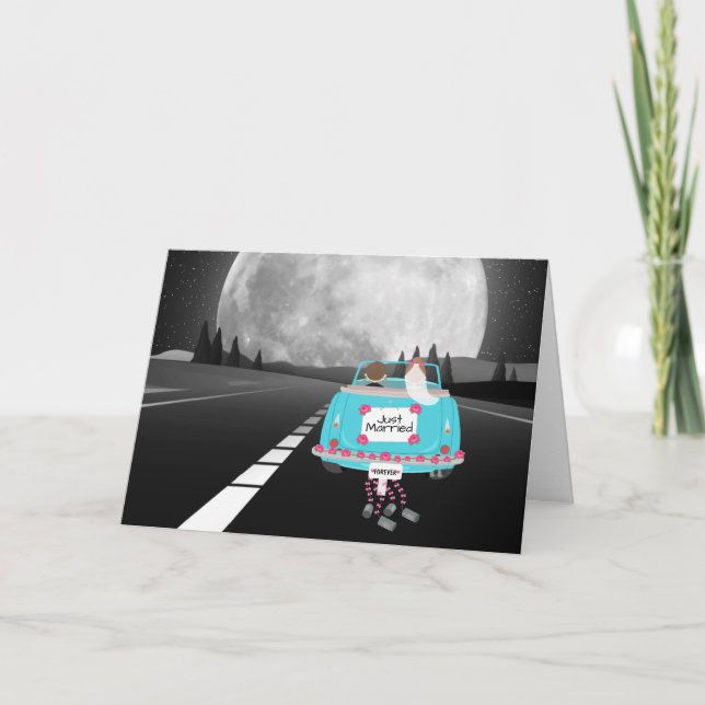 Braut- und Straßenwagen mit Vollmond Karte (Vorderseite)