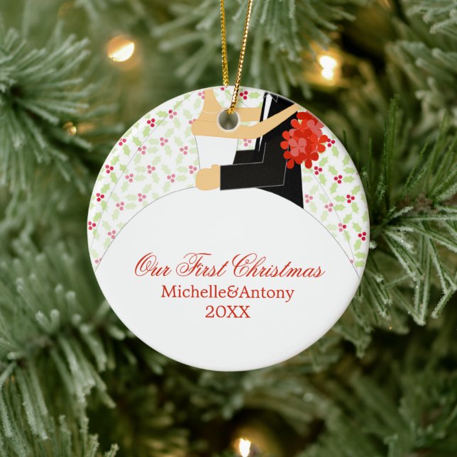 Braut und Weihnachten Keramikornament (Baum)