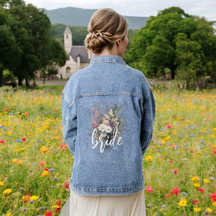 Braut-Wasserfarbe Boho-Rustikal-Blumen-Wildblume Jeansjacke