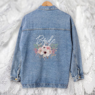 Braut-Wasserfarbe-Boho-Rustikal-Floral Jeansjacke