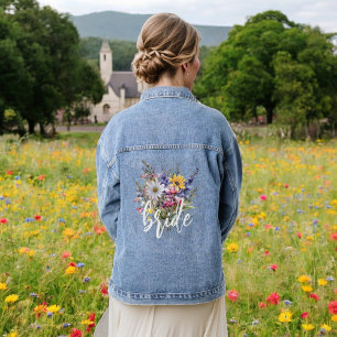 Braut-Wasserfarbe Wildblume Boho-Rustikale Blumen Jeansjacke