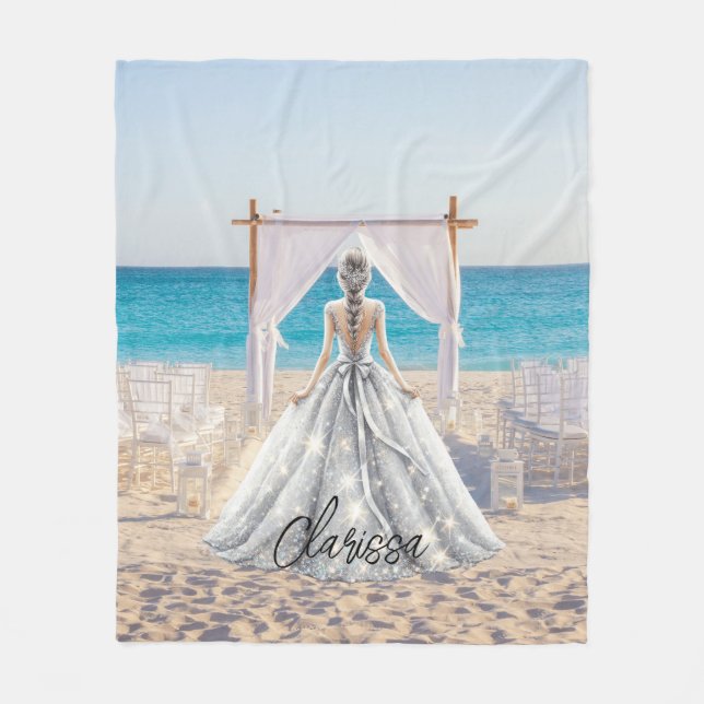 Braut Wedding Day Beach Hochzeit Extravagante Gown Fleecedecke (Vorderseite)
