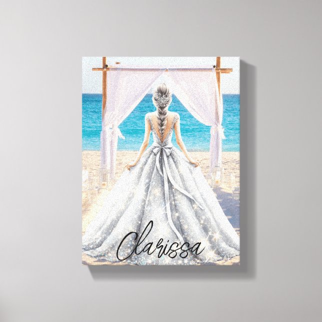 Braut Wedding Day Beach Hochzeit Extravagante Gown Leinwanddruck (Vorderseite)