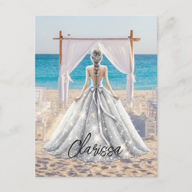 Braut Wedding Day Beach Hochzeit Extravagante Gown Postkarte (Vorderseite)