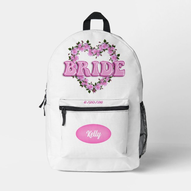 Braut Weiß & Rosen Bedruckter Rucksack (Vorderseite)