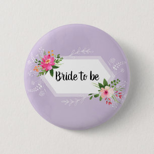Braut-werden-Wasserfarbe lila florale Babyparty Button
