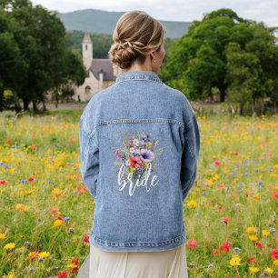 Braut Wildblume Boho Rustikal Blumenmuster Jeansjacke