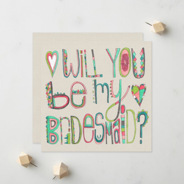 Braut wirst du meine Bridesmaid-Typografie sein Ankündigung (Vorderseite/Rückseite Beispiel)