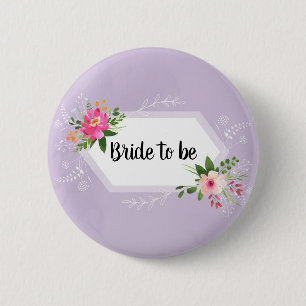 Braut zu Aquarell lila blumengeschmücktes Brautpar Button