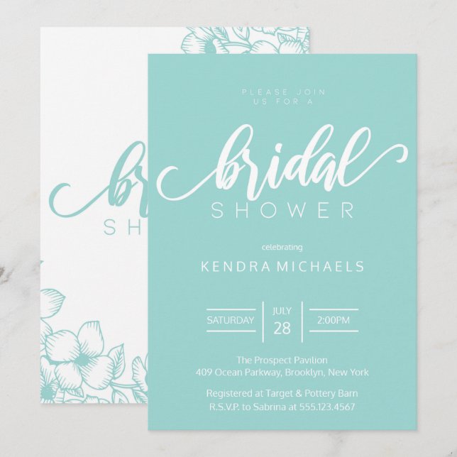 Braut zu sein, Aqua Blue Bridal Dusche Einladungen (Vorne/Hinten)