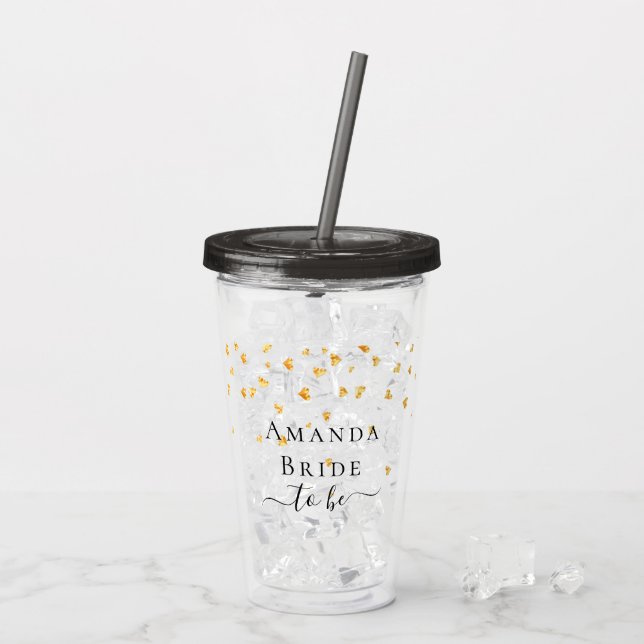 Braut zu sein goldene Herzen sprinkle Name Acryltrinkbecher (Rückseite Ice)