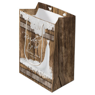 Braut zu sein - rustikales Holz und weiße Spitzen- Mittlere Geschenktüte
