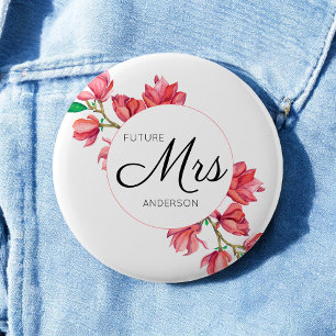 Braut Zukunft Mrs White Florale Hochzeit Button