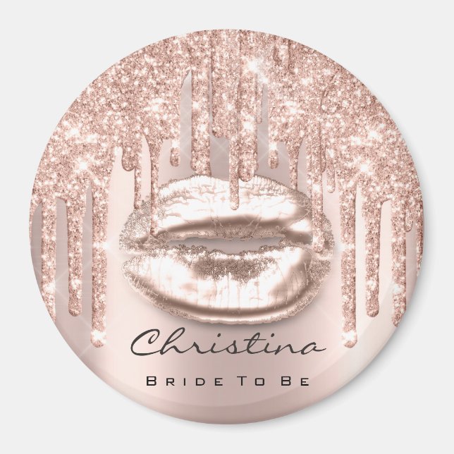Braut zum Brautparty Küssen Lippen Glitzer Rose Magnet (Vorne)