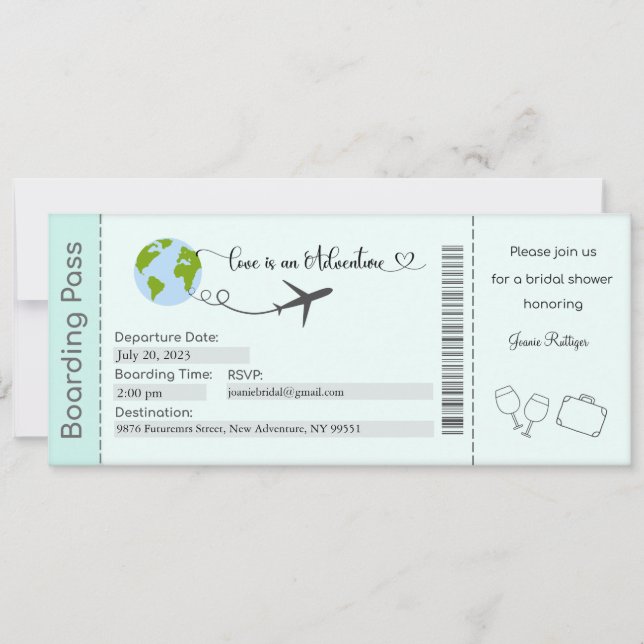 Brautdusche Einladung, Reisethema Bridal Einladung (Vorderseite)