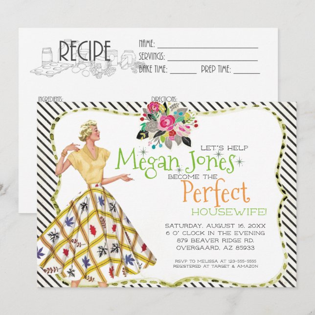 Brautdusche Einladung | Retro-Hausfrau (Vorne/Hinten)