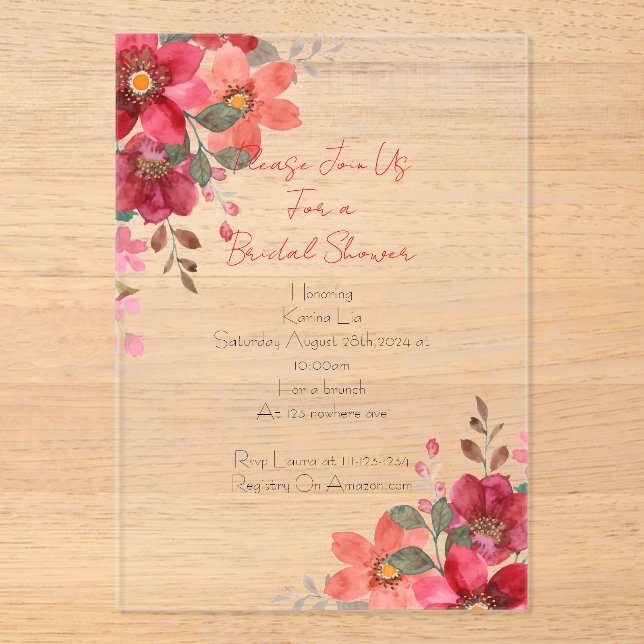 Brautdusche Einladung rosa Blumendesign (Vorderseite)