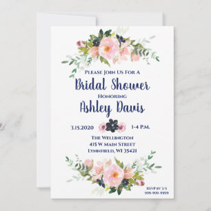 Brautdusche Einladungen Rosa Navy Blumenbrunch