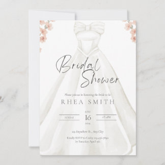 Brautdusche Hochzeitskleid Rosa Blumenbraun Einlad Einladung