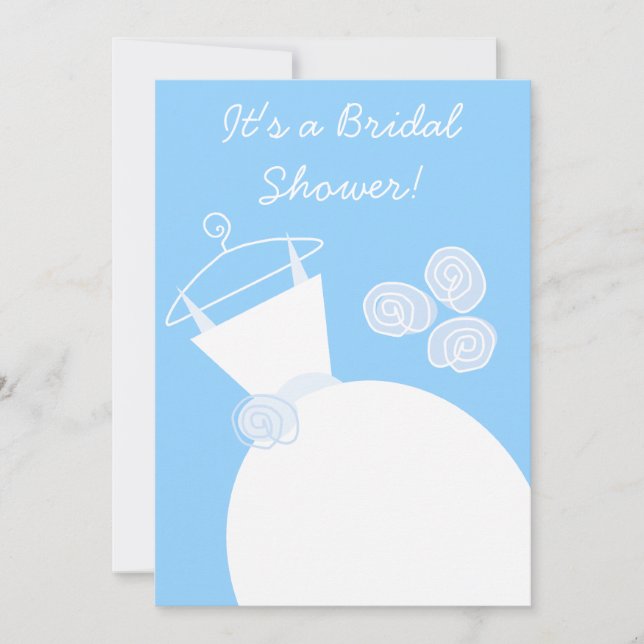 Brautdusche Wedding Gown Blue Einladung Weiß (Vorderseite)