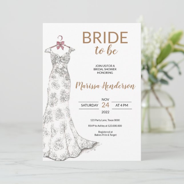 Brautdusche zum Hochzeitskleid Einladung (Stehend Vorderseite)