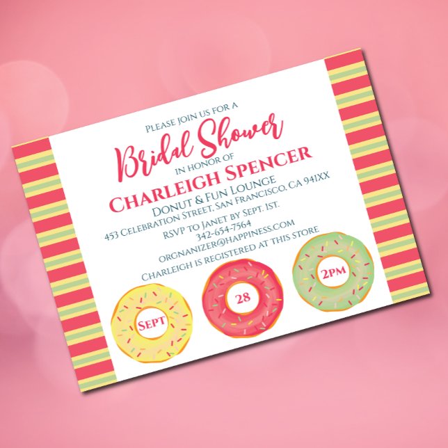 Brautdusche zum Thema Donut Einladung (Pink bridal shower invitation with donut elements)