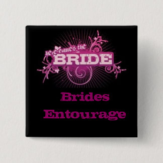Bräuteentourage-Quadrat-Button (SCHWARZES u. ROSA) Button