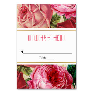 Brautführerkarte mit Vintage-Rosen in Rosa Tischnummer