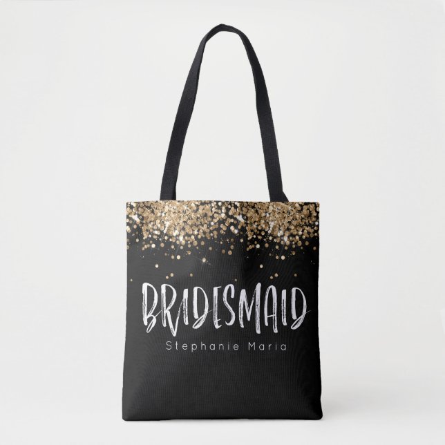 Brautgeschenk für Glitzer aus schwarzem Gold indiv Tasche (Vorderseite)