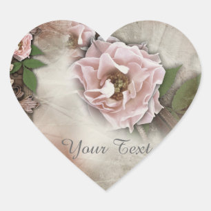 Brautgeschenksiegel mit Vintage-Rosen in Rosa Herz-Aufkleber