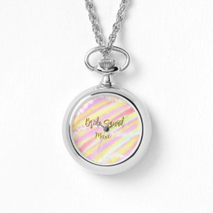 Brautgruppe golden pastellrosa farbenfroh glänzend armbanduhr