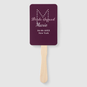 Brautgruppe Name Monogramm Brautjungfer Mauve Fächer