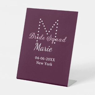Brautgruppe Name Monogramm Brautjungfer Mauve Sockelschild