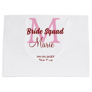 Brautgruppe Name Monogramm Brautjungfer Pink Datum Große Geschenktüte