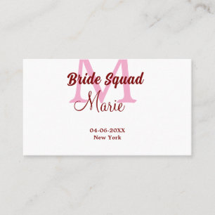 Brautgruppe Name Monogramm Brautjungfer Pink Datum Visitenkarte