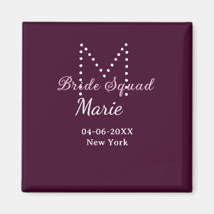 Brautgruppe Namen Monogramm Brautjungfer Mauve  Magnet